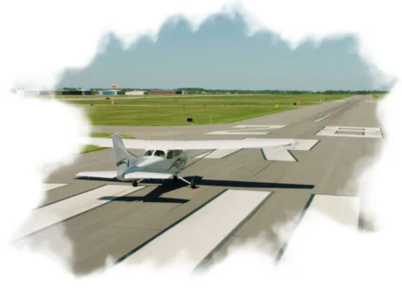 Cessna 172 taking off in clear skies